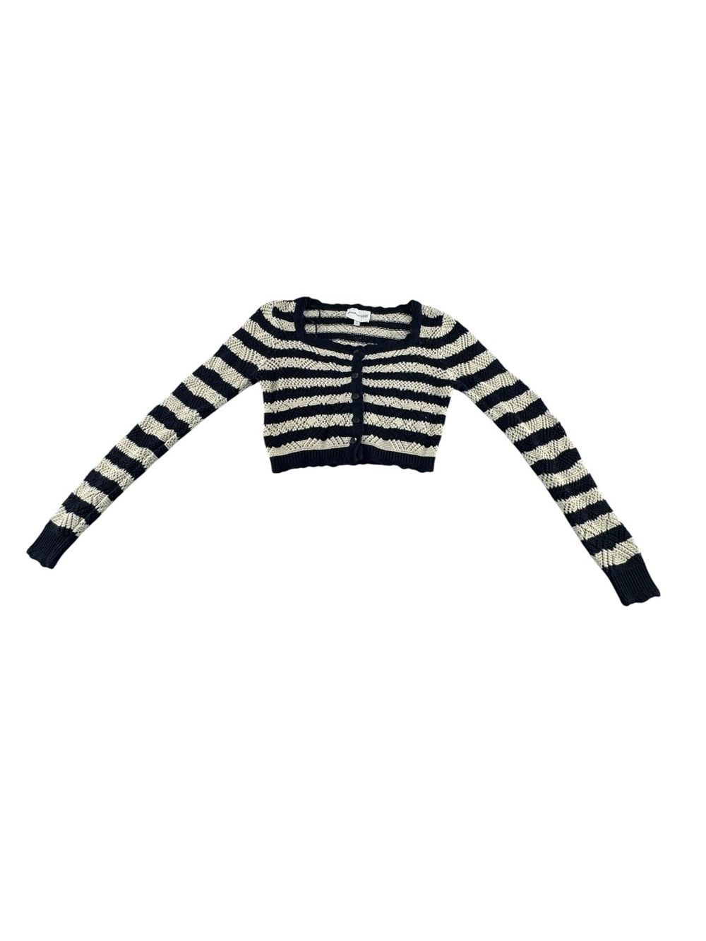 Striped Cropped Button-Front Cardigan in Black and Cream